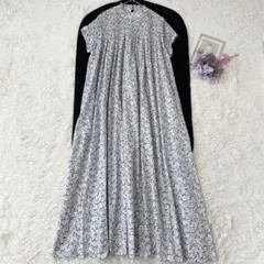 美品✨QTUME シャーリングフレアワンピース マキシ丈 コットン100%