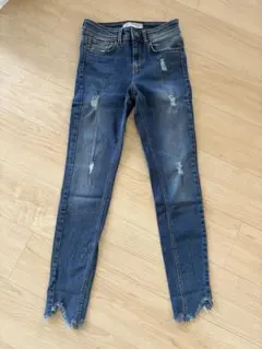 ZARA BASIC スキニーデニム ブルー ダメージ加工