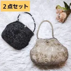 バラ売り可【2点セット】ビーズ刺繍 パーティーバッグ　シルバー　ブラックのサムネイル