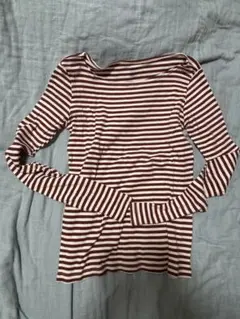 ボルドーアイボリー ストライプ 長袖Tシャツ