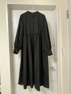 ブラック バンドカラー　シャツワンピース　ロングワンピース