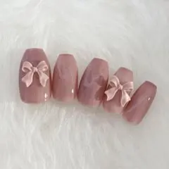 シンプルピンクリボンネイル♡ 韓国 量産型 大人かわいい フレンチガーリー