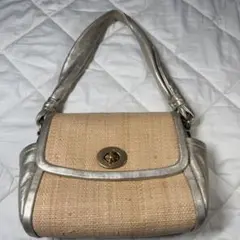 コーチ かごバッグ ストローバッグ ハンドバッグ ゴールド レザー 42475
