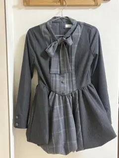 チェックストライプバルーンミニワンピース