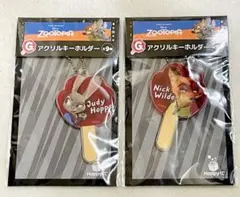 Happyくじ ズートピア G賞 アクリルキーホルダー 2種 ニック ジュディ