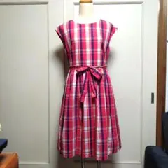 ワンピース　クチュールブローチ　チェック　38サイズ 着丈約96㌢