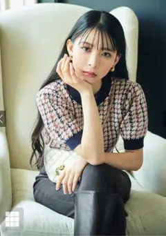 千鳥格子柄パフスリーブニットトップス