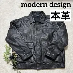 modern design 本革 レザージャケット 黒　レザーシャツジャケット