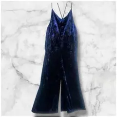 S0123　サロペット　クラッシュベロア　ワイドパンツ　オールインワン