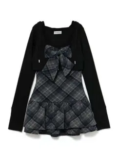 BUBBLES チェックパーカーワンピース ブラック S
