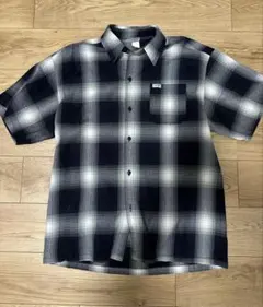 CALTOP ネイビーとホワイト チェック 半袖シャツ