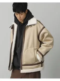 BEAMS HEART フェイクムートン ビッグ B-3 ジャケット　ベージュ