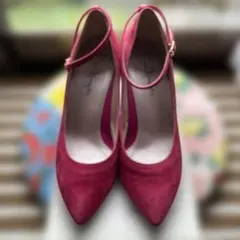 銀座かねまつ　ピンク スエード ポインテッドトゥ ハイヒール