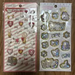 ぷくぷくシール　もっちりシール　ピーナッツ　リラックマ、クロミ、キティの4点