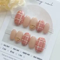 【限定セール中！】現品 ネイルチップ チェックネイル ピンクネイル