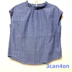 3can4on ネイビー ストライプ 半袖シャツ