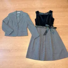 【美品】セレモニーワンピーススーツ　13号　黒/グレー　入学式・卒業式におすすめ