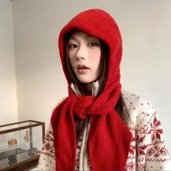 フードマフラー　バラクラバ　マフラー　ニット帽　ニットマフラー　フード一体型