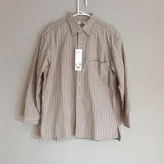 ☆新品未使用☆ユニクロ ブロードオーバーサイズストライプシャツ GRAY S