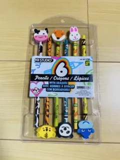動物キャラクター消しゴム付き鉛筆セット