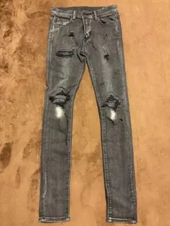 ダメージ加工 スキニーデニム グレー mnml size30