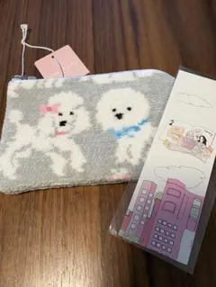 新品未使用　フェイラー モフモフワンチャン L字ポーチ シルバーグレー