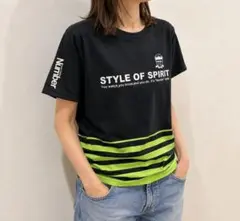Number 半袖Tシャツ ブラック×ライムグリーン Lサイズ