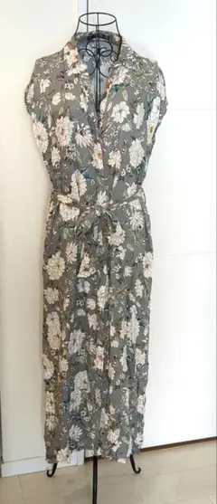 ZARA 花柄 シャツワンピース ロング グレー M