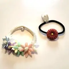 chica和菓子柄ヘアゴム♡カラフルフラワー　パール飾り付き2個セット