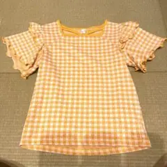 apres les cours チェック柄フリル袖Tシャツ