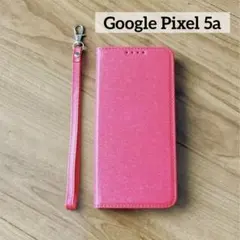 Google Pixel 5a ケース 手帳型 薄型 レッド ストラップ付き