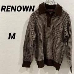 RENOWN レナウン 総柄 ニットポロシャツ 長袖 ウール レトロのサムネイル