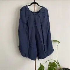 ブルーウィローblue willowリネン100% リラックスワイドパンツ　紺色