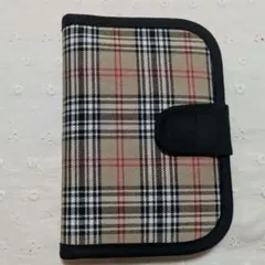ハンドメイド、チェック柄のお薬手帳カバー、通帳入れ、母子手帳、茶色