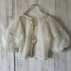 JUNOAH シフォン シアー ボレロ ブラウス パフスリーブ アイボリー Mのサムネイル