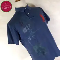 POLO Ralph Lauren ビッグポニー 刺繍 和柄 鹿の子 古着 紺