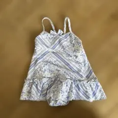 フリル付き青と白花柄女の子用ワンピース水着