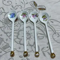 花柄 磁器製 ミニスプーン 4本セット 金彩 ティースプーン カトラリー11cm
