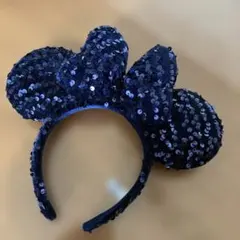 ディズニー　ネイビー スパンコール ミニーマウス　カチューシャ