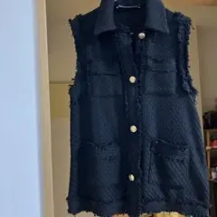 ブラック フリンジデザイン ベスト