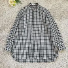 美品 THE RERACS 21SS バンドカラー プルオーバーシャツ チェック