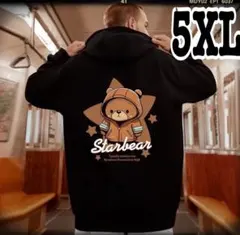 (185)大きいサイズクマプリント パーカー 6L黒ブラックオーバーサイズ5XL