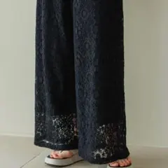 【XSサイズ】hinari フラワーレースタックパンツ ブラック