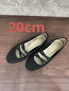 グローバルワーク　黒 ストラップ付きバレエシューズ リボン装飾　20cm