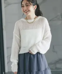 新品＊お上品きらきらスパンコール　モヘアニット ラブティックボンボン ホワイトのサムネイル