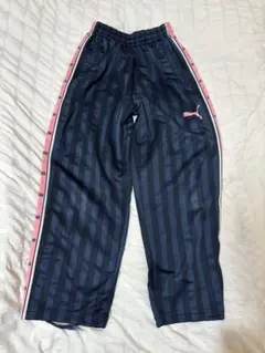 PUMA ストライプ トラックパンツ ネイビー ピンク