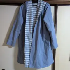 ライトブルー ストライプ　リバーシブルフードコート