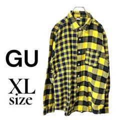 gu ジーユー チェックシャツ xl 黄色 黒 丈長め 長袖