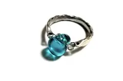 ミントグリーン　ガラス玉　指輪　シルバーリング