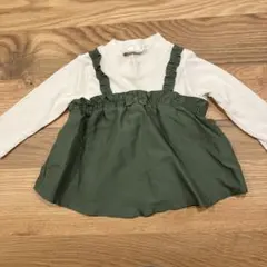 コットン重ね着風トップス　ホワイト・グリーン